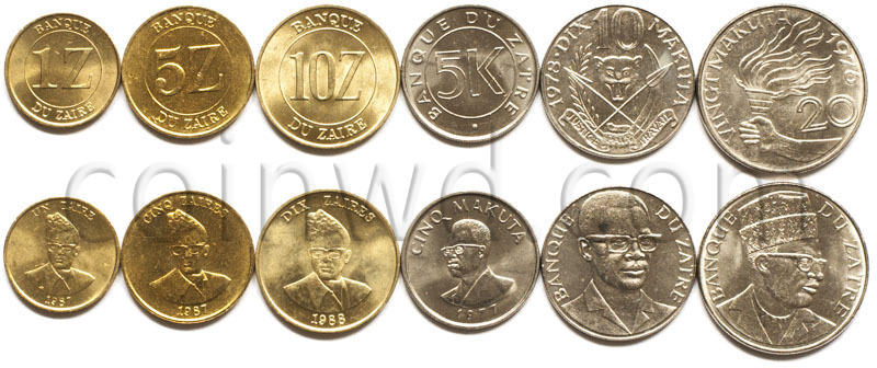 Zaire 6 coins set 1976-1988 UNC